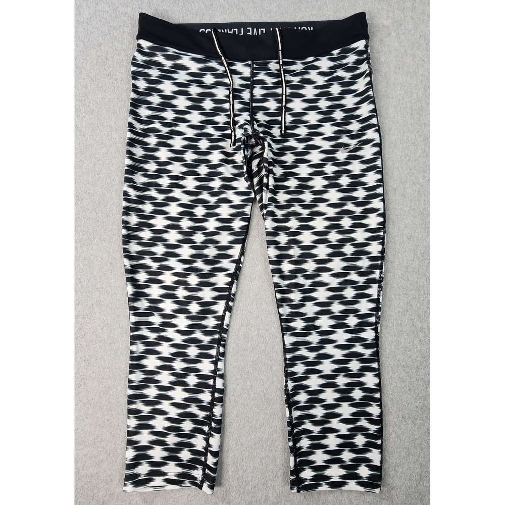 Nike Dri-Fit Yoga Crop Leggings Womens Large Black White Active Pants 645610-011